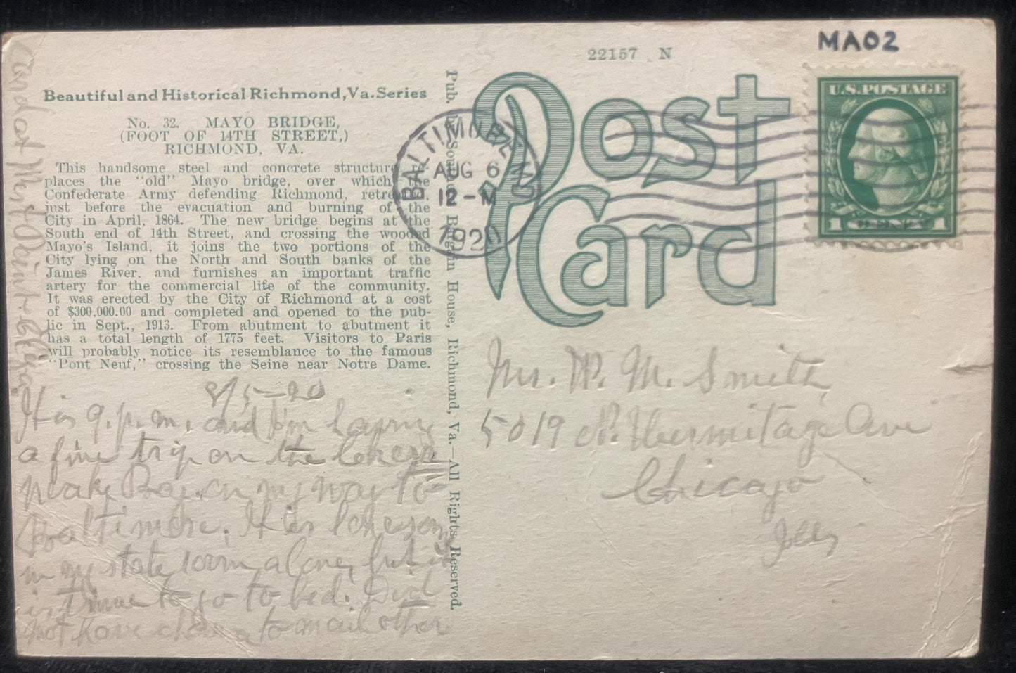 Mayo Bridge (Foot 14th Street), Richmond, Virginia - Vintage Bridge Postcard