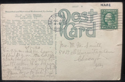 Mayo Bridge (Foot 14th Street), Richmond, Virginia - Vintage Bridge Postcard