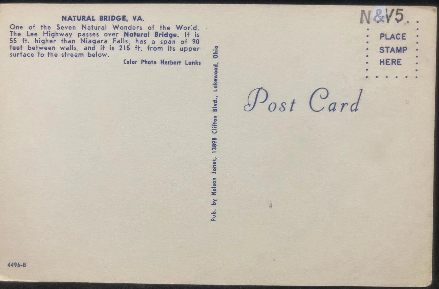 Natural Bridge, Virginia - Photo: Herbert Lanks - Vintage Landscape Postcard