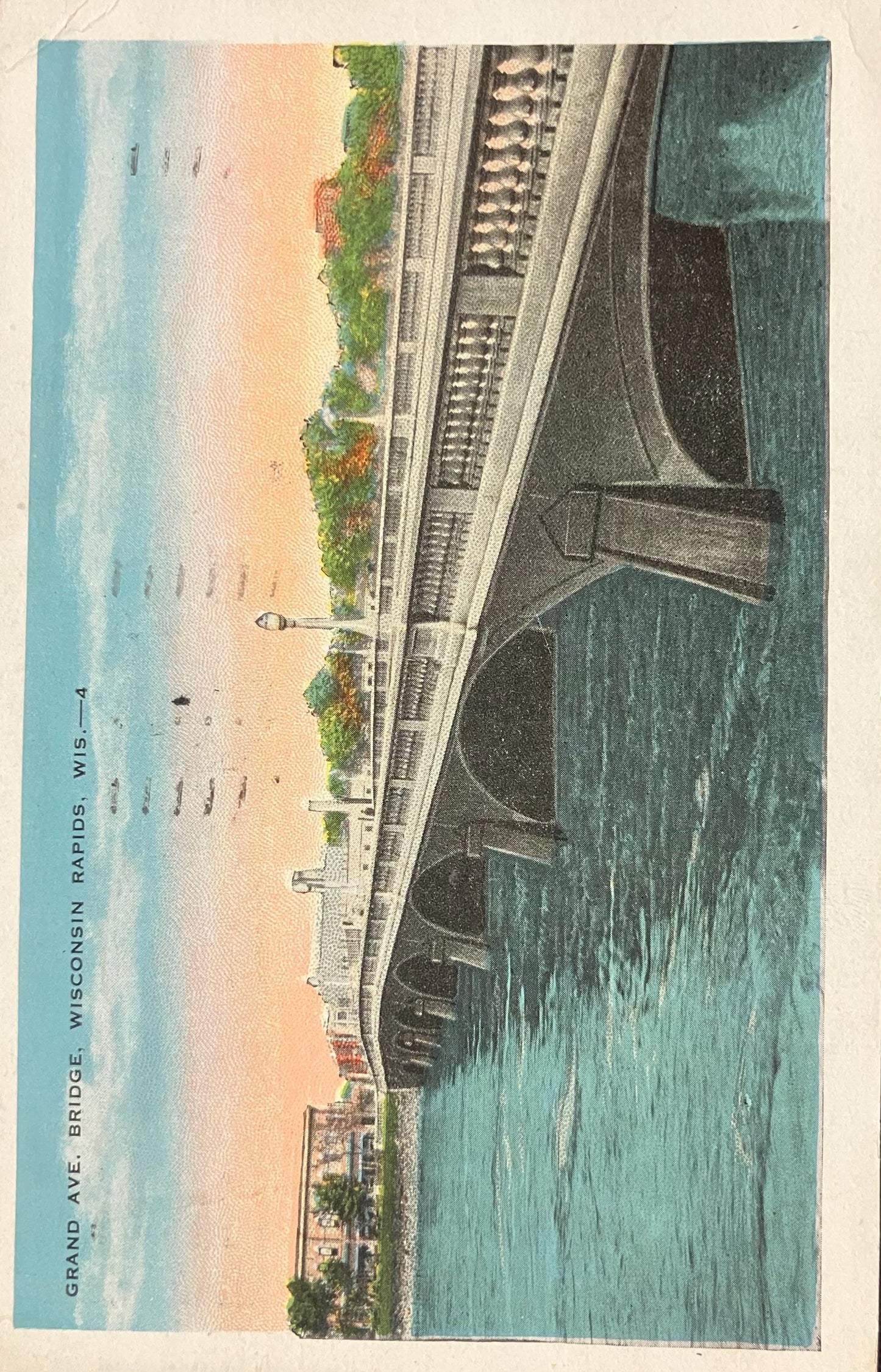 Grand Ave. Bridge, Wisconsin Rapids, Wis. - Vintage Bridge Postcard - 1920 Wisconsin Bridge Photogra
