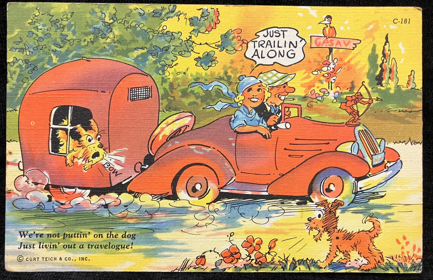 Cartoon Postcards - 1940s-50s - "Just livin' out a travelogue!" (card 1) - "I'm Down to Bare Essentials!" (card 2 )- Sold as a Set -Cartoons