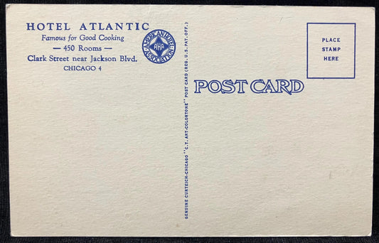 Hotel Atlantic - Clark St. Near Jackson Boulevard, Chicago, Illinois - Vintage Hotel Postcard