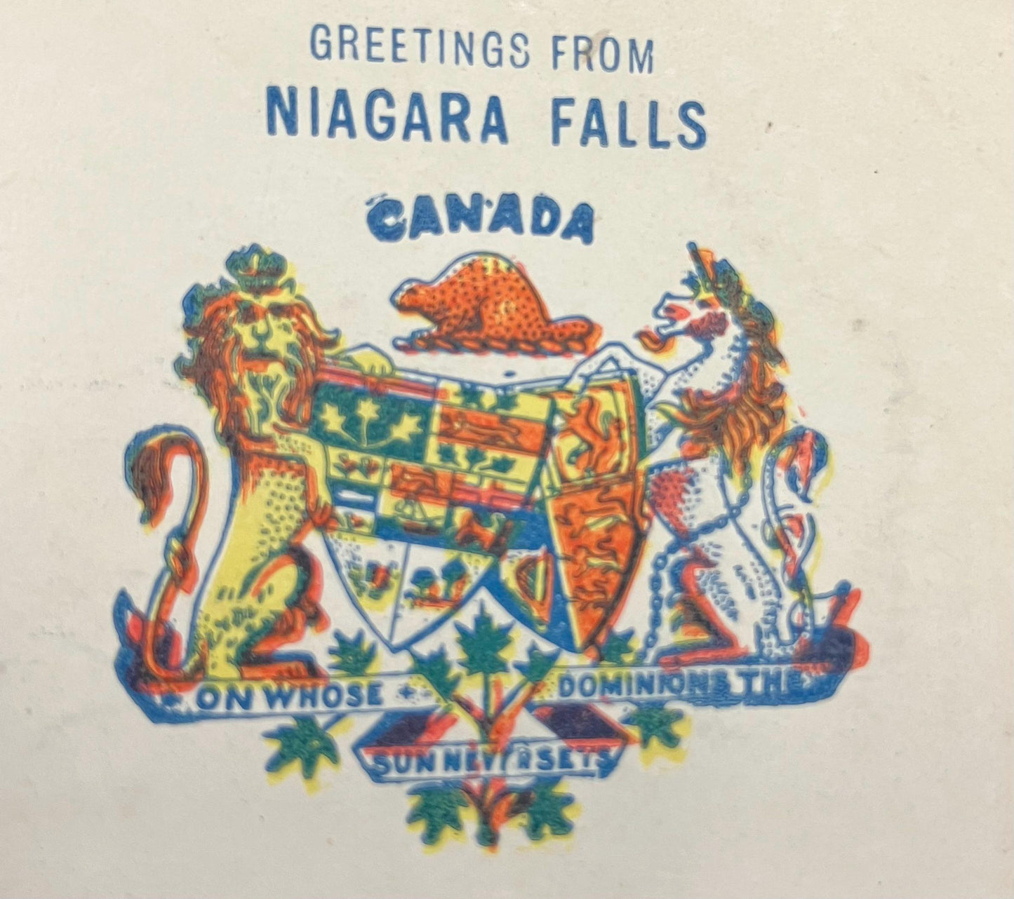 Greetings from Niagara Falls - Canada's Coat of Arms - Whirlpool Rapids, Single-arch, Double-track Steel Bridge over Niagara River - Vintage Postcard