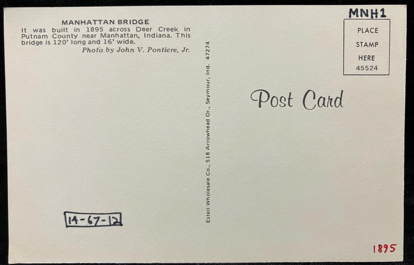Manhattan Bridge in Putnam County, Indiana - Photo: John V. Pontiere Jr. - Vintage Bridge Postcard