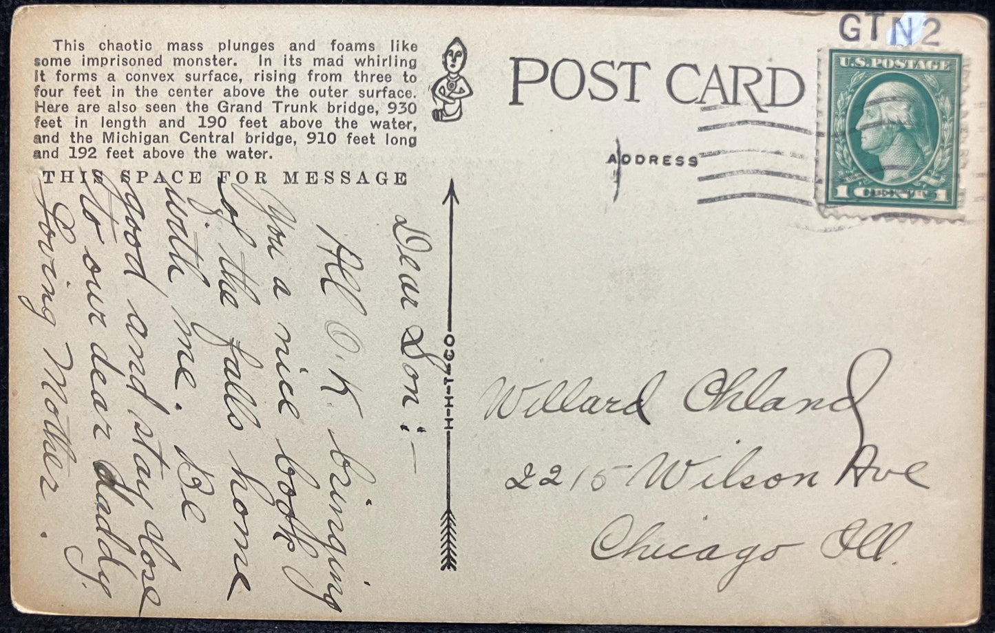 Whirlpool Rapids - Niagara - Grand Trunk Single Arch Bridge near Niagara - International Postcard