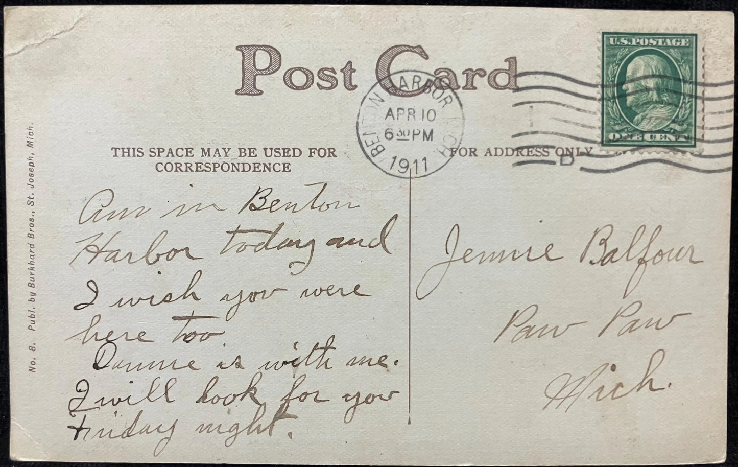 Rustic Bridge Eastman Springs, Benton Harbor, Michigan - Vintage Bridge Postcard