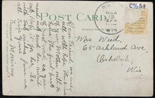Front: Night Scne, C. M. & St. Paul Bridge, Kilbourn, Wis. Dells of the Wisconsin River. Back: Addre