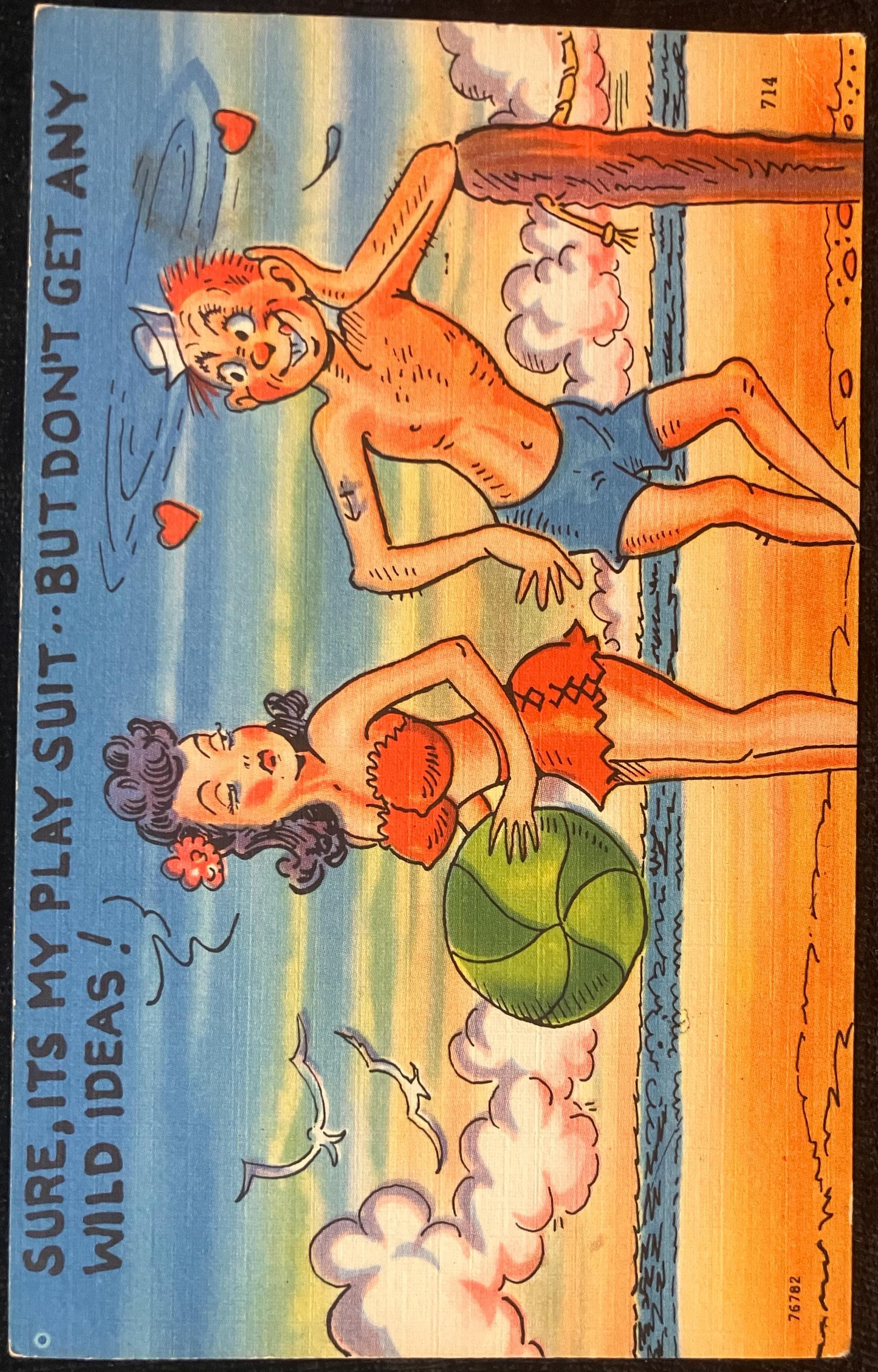 Cartoon Postcards - 1940s-50s - "Sure, It's my Play Suit" - "I Keep my Eyes open and have lots of Fun" - 2 card set