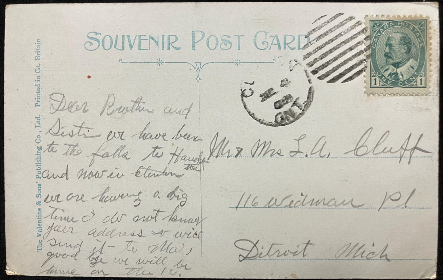 Main Street - Showing Post Office - Clinton, Ont., Canada. - Printed in Great Britain - 1909 Postcard