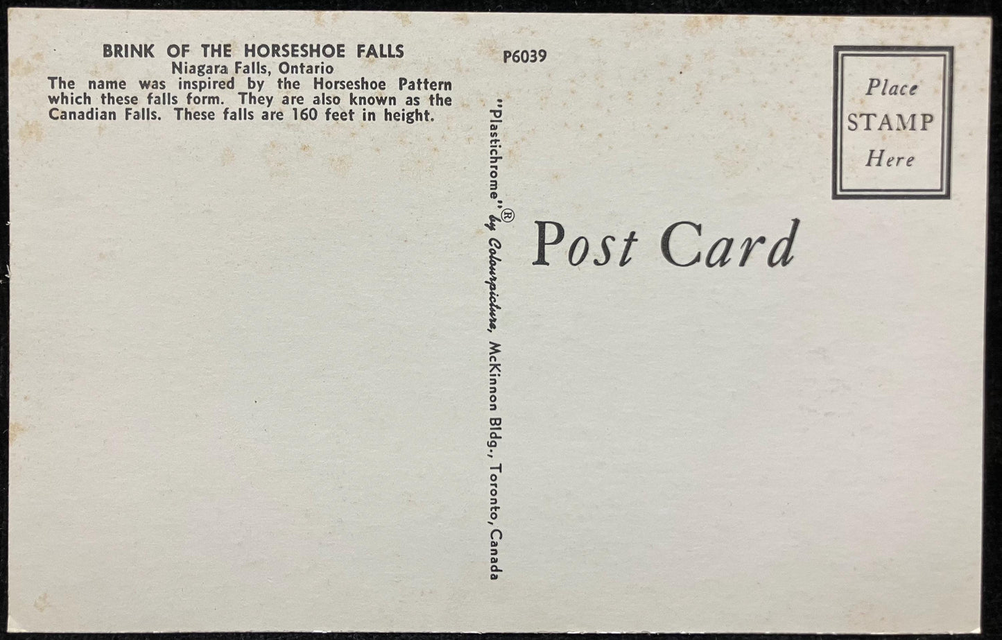 Brink of the Horseshoe Falls - Niagara Falls, Canada. - Printed in Canada - Vintage Waterfall Postcard