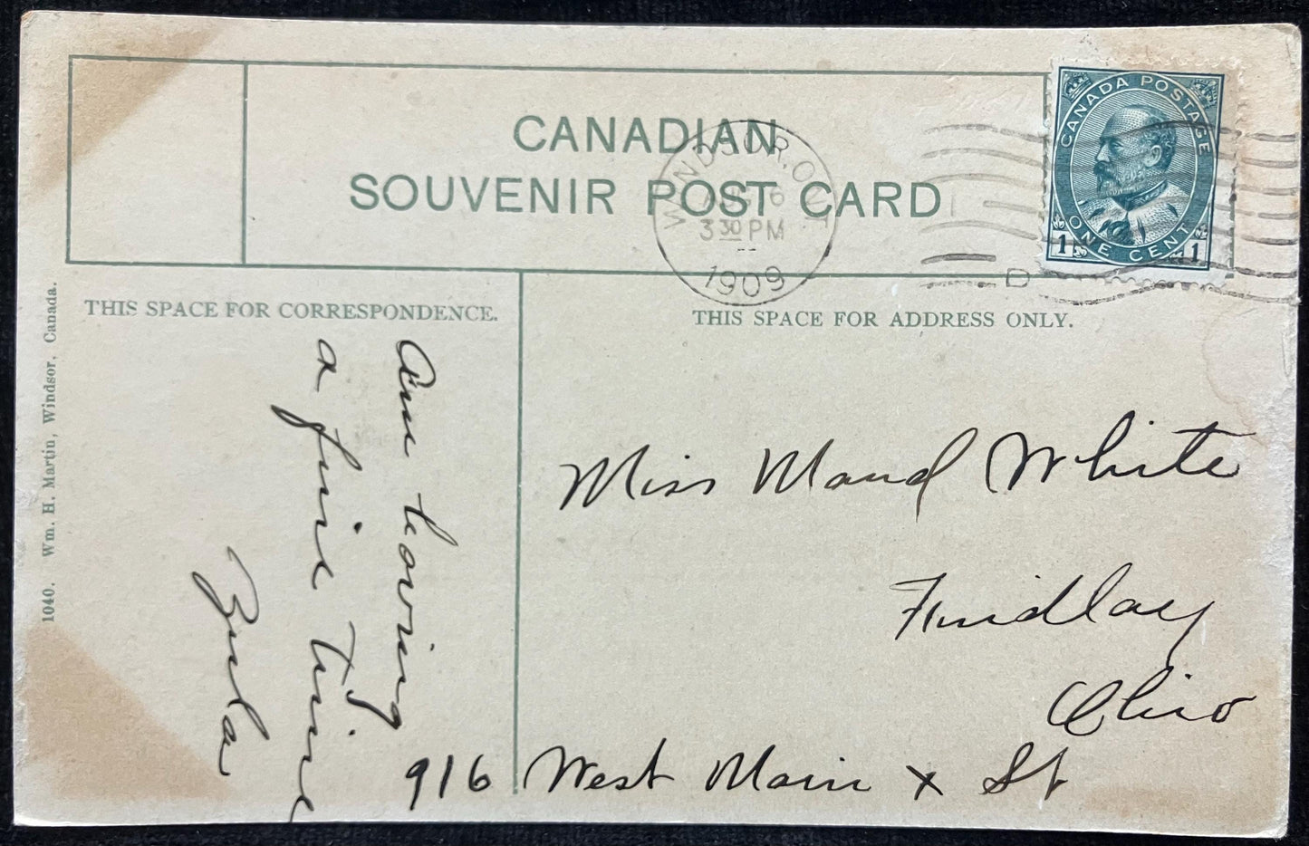 English Church - Windsor. Onterio, Canada - Printed in Canada - 1909 Postcard