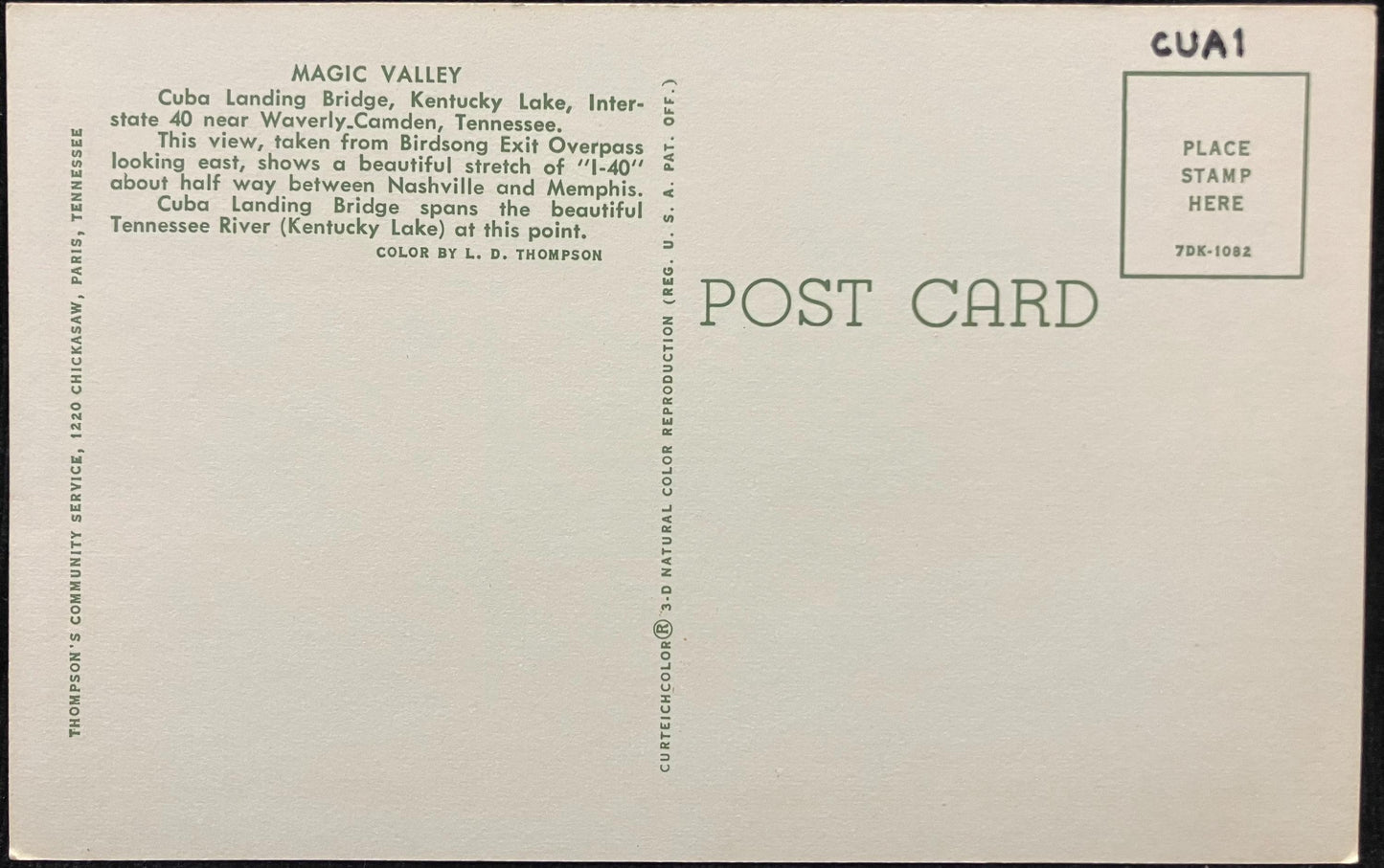 Tennessee Interstate Forty - Near Waverly Camden, Tennessee - Vintage Postcard