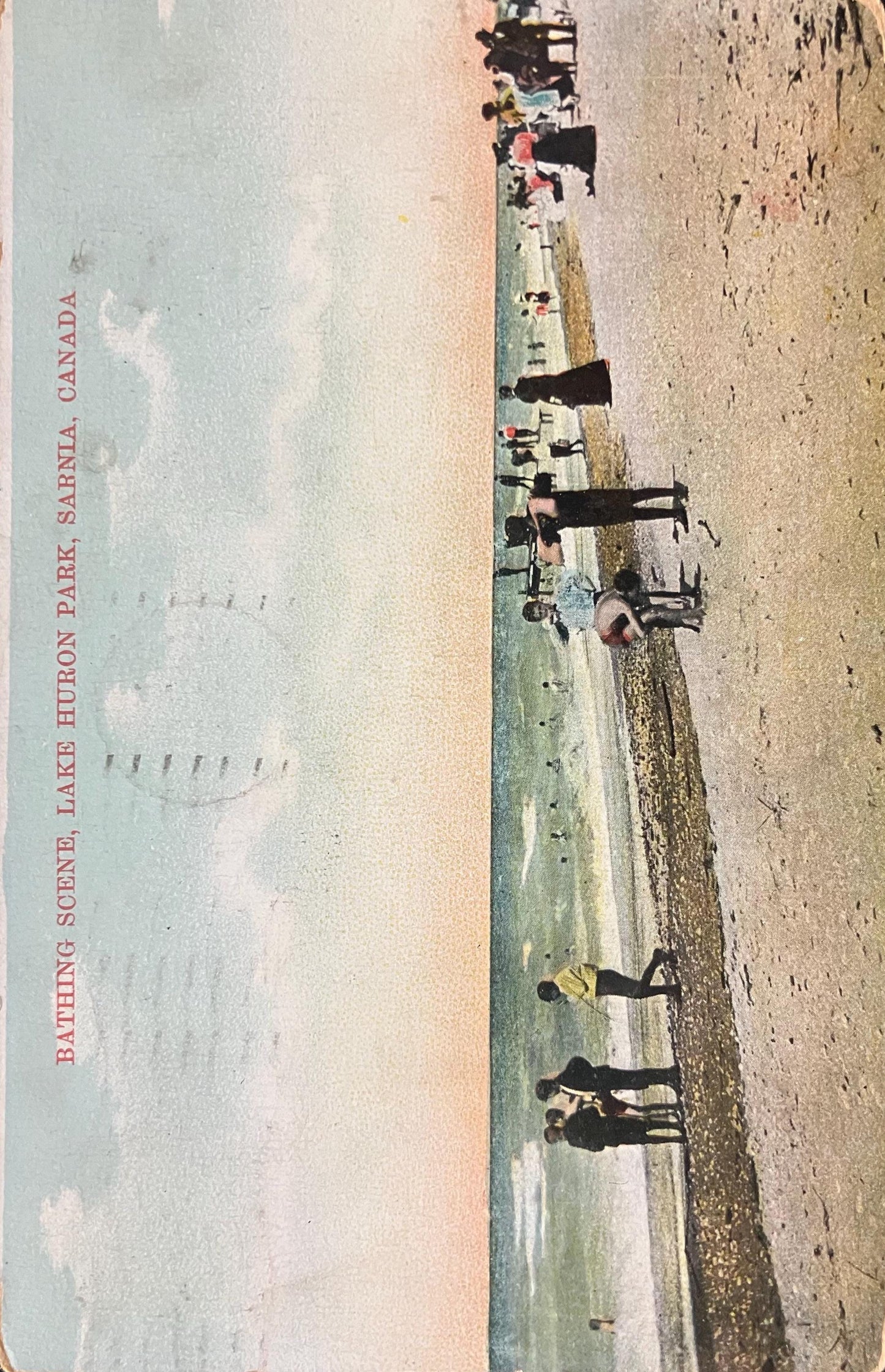 Bathing Scene - Lake Huron Park - Sarnia, Canada - Printed in Germany - 1911 Beach Postcard
