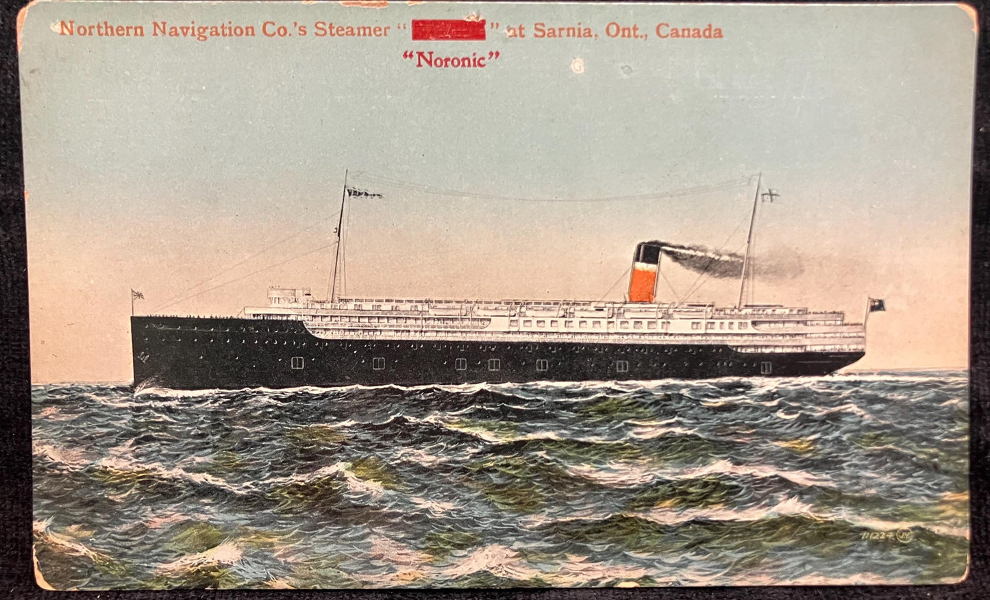 Northern Navigation Co.'s Steamer "Noronic" - Sarnia, Ontario, Canada - Printed in Great Britain - Vintage Steam Boat Postcard