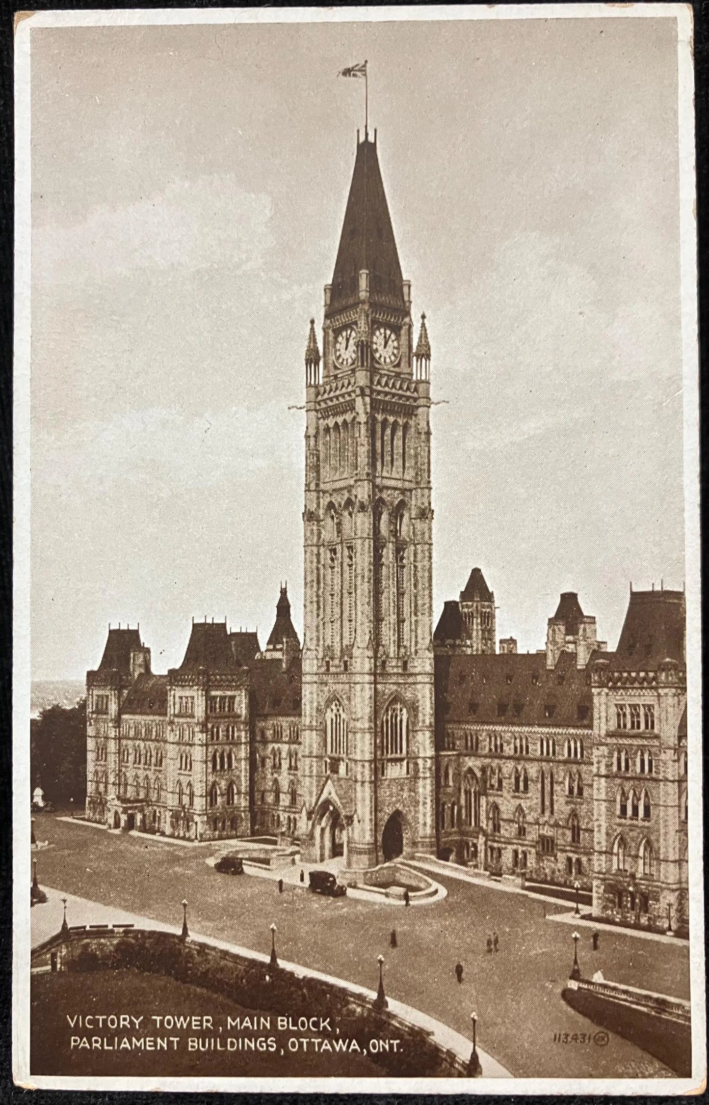Victory Tower, Main Block, Parliament Buildings, Ottawa, Ontario - Canada - Printed in Great Britain - Vintage Government Postcard