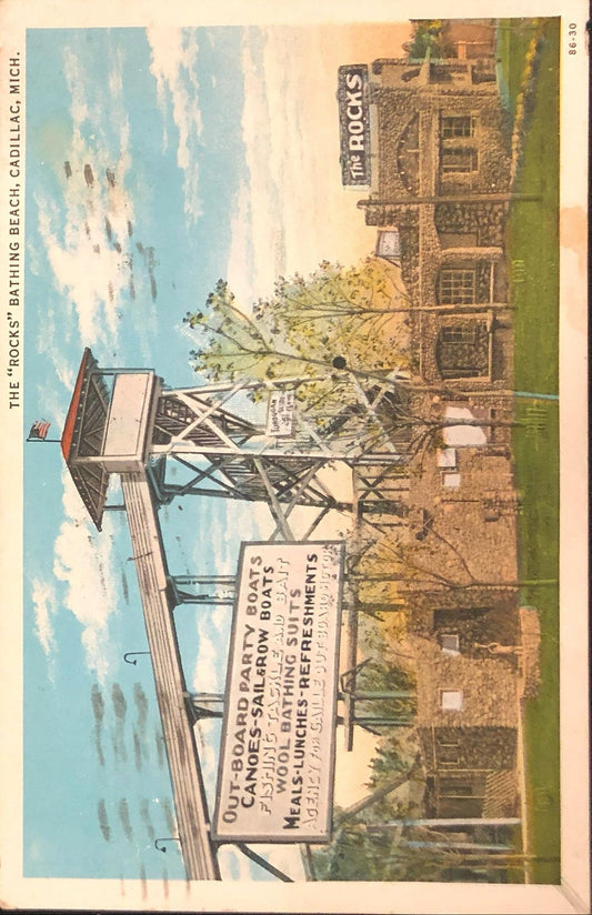 The "Rocks" Bathing Beach, Cadillac, Michigan - Vintage Postcard