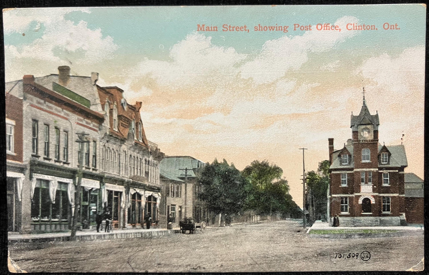 Main Street - Showing Post Office - Clinton, Ont., Canada. - Printed in Great Britain - 1909 Postcard