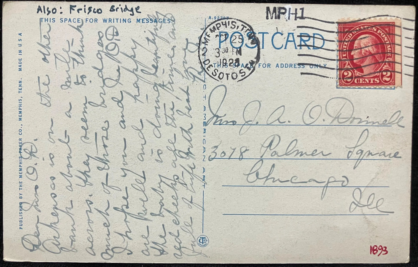 Memphis and Harrihan Bridges, Spanning the Mississippi River, Memphis, Tennessee - Vintage Bridge Postcard