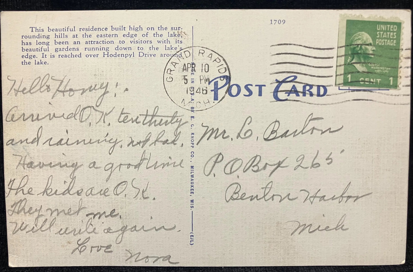 A Beautiful Residence on Reeds Lake, Grand Rapids, Michigan - Vintage Lake House Postcard