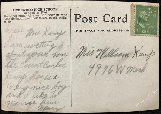 Englewood High School - Illinois - Vintage High School Postcard