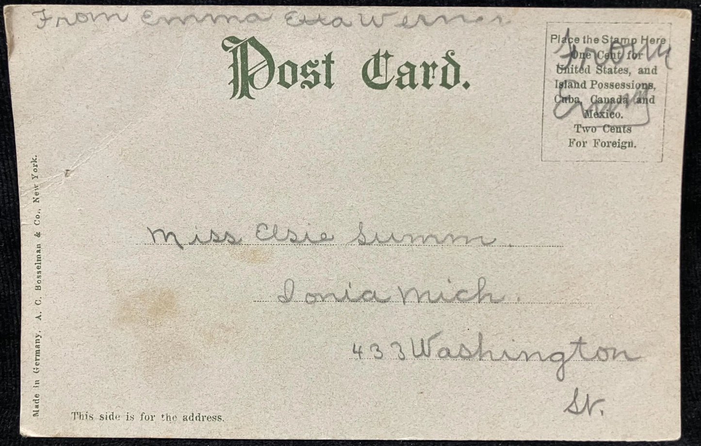 Washington Statue, Washington Park, Chicago, Illinois - Made in Germany - Vintage Park Postcard