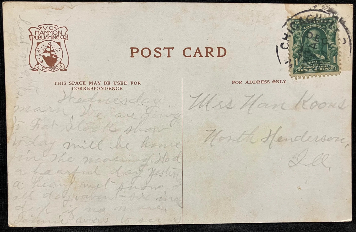 Chicago in 1833 - V. O. Hammon Pub Co. Chicago - Vintage 1911 Postcard