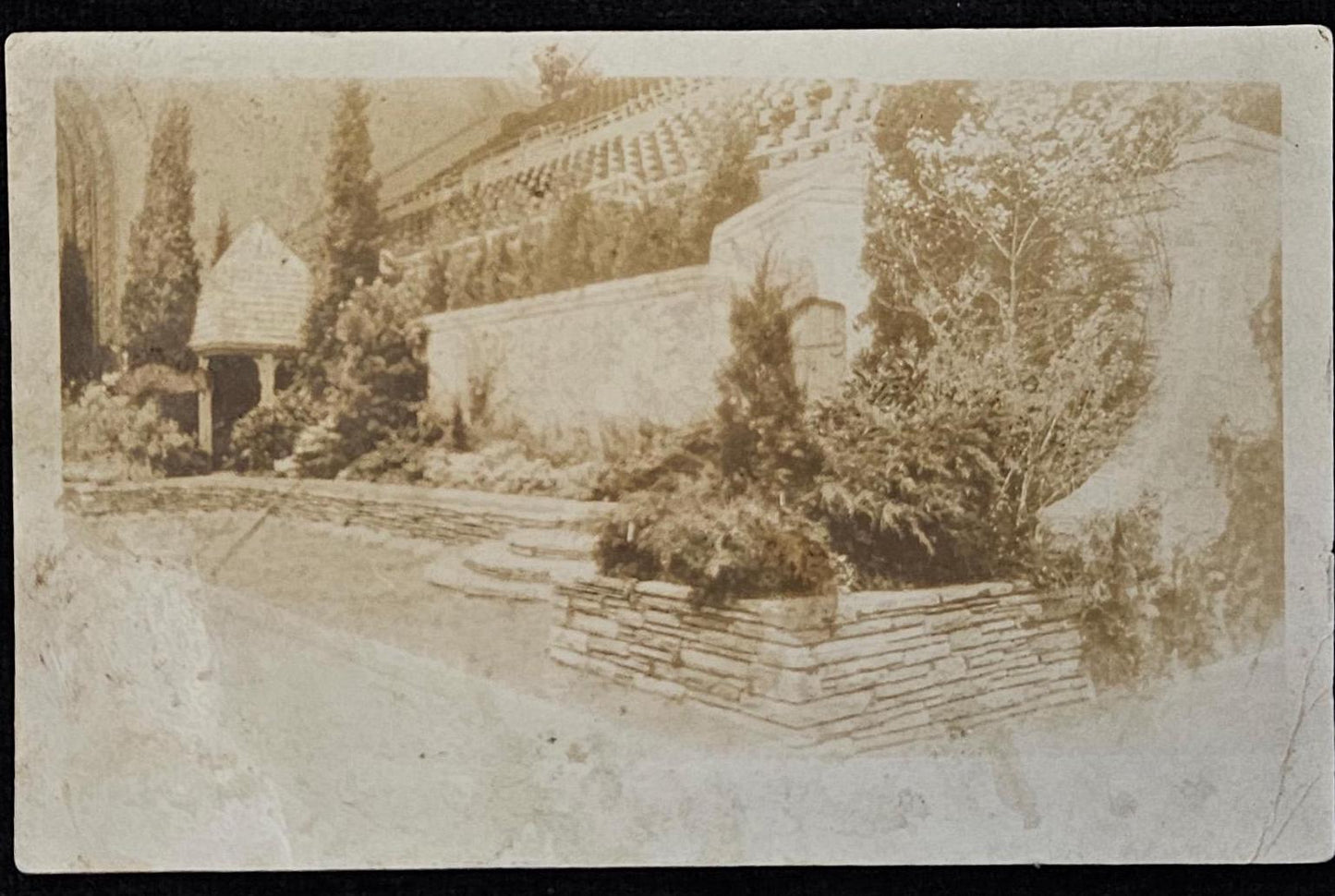 RPPC - Stadium Seats Overlooking Trees and Bushes in Park - Sepia Toned Photo Postcard - pre 1900 Photo - Unknown Location - Fabulous Architecture
