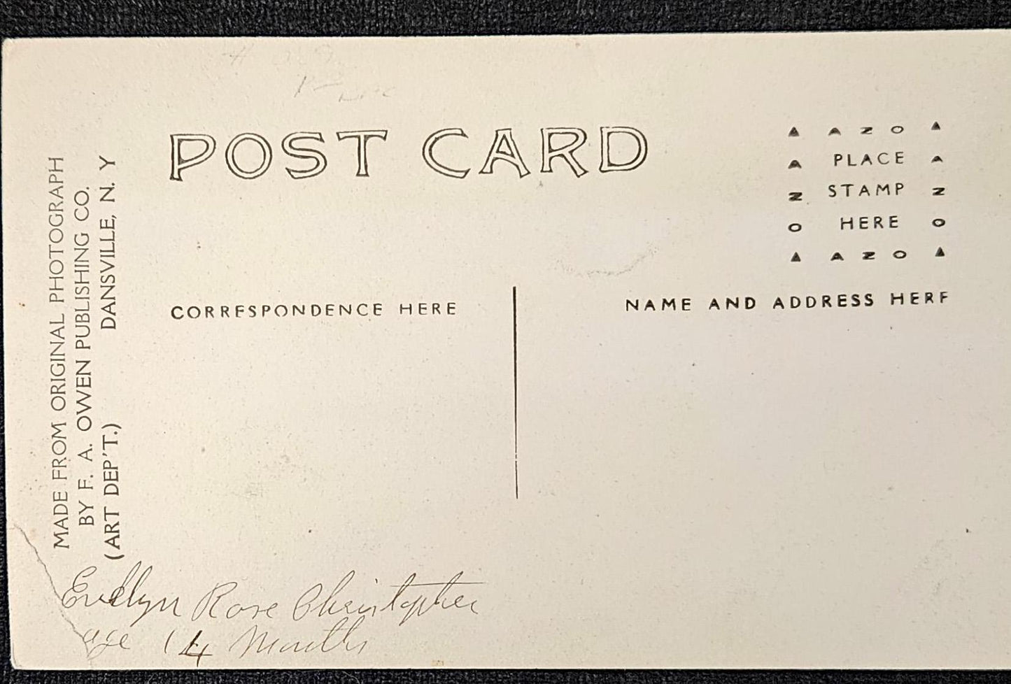 RPPC - Cute Smiling Baby Evelyn - Oval Shaped Portrait Photo - 14 month Old Toddler on Bench 1910 - Owen Publishing Danville New York