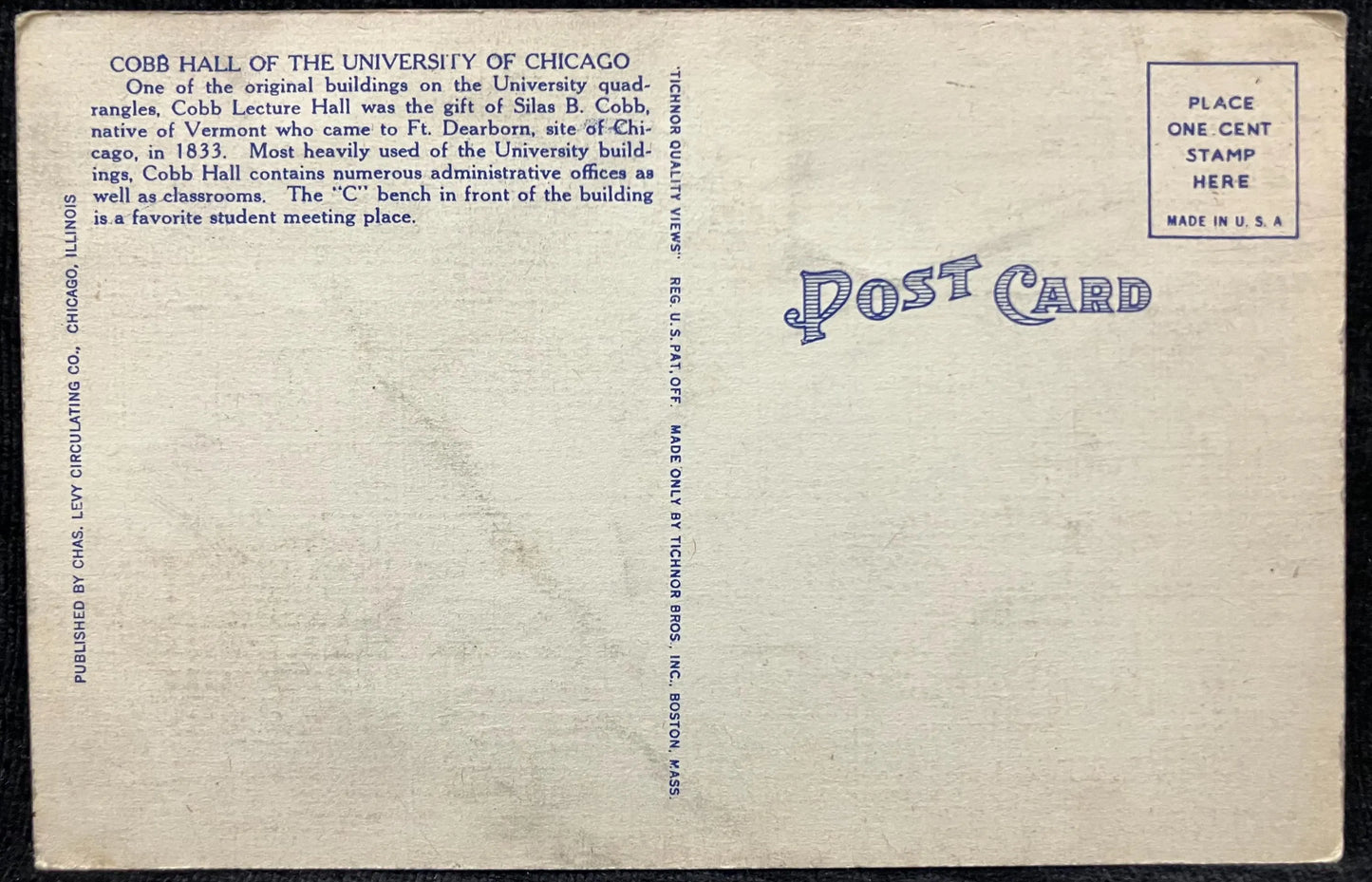 Cobb Hall of the University of Chicago, Illinois - Vintage Linen University Postcard