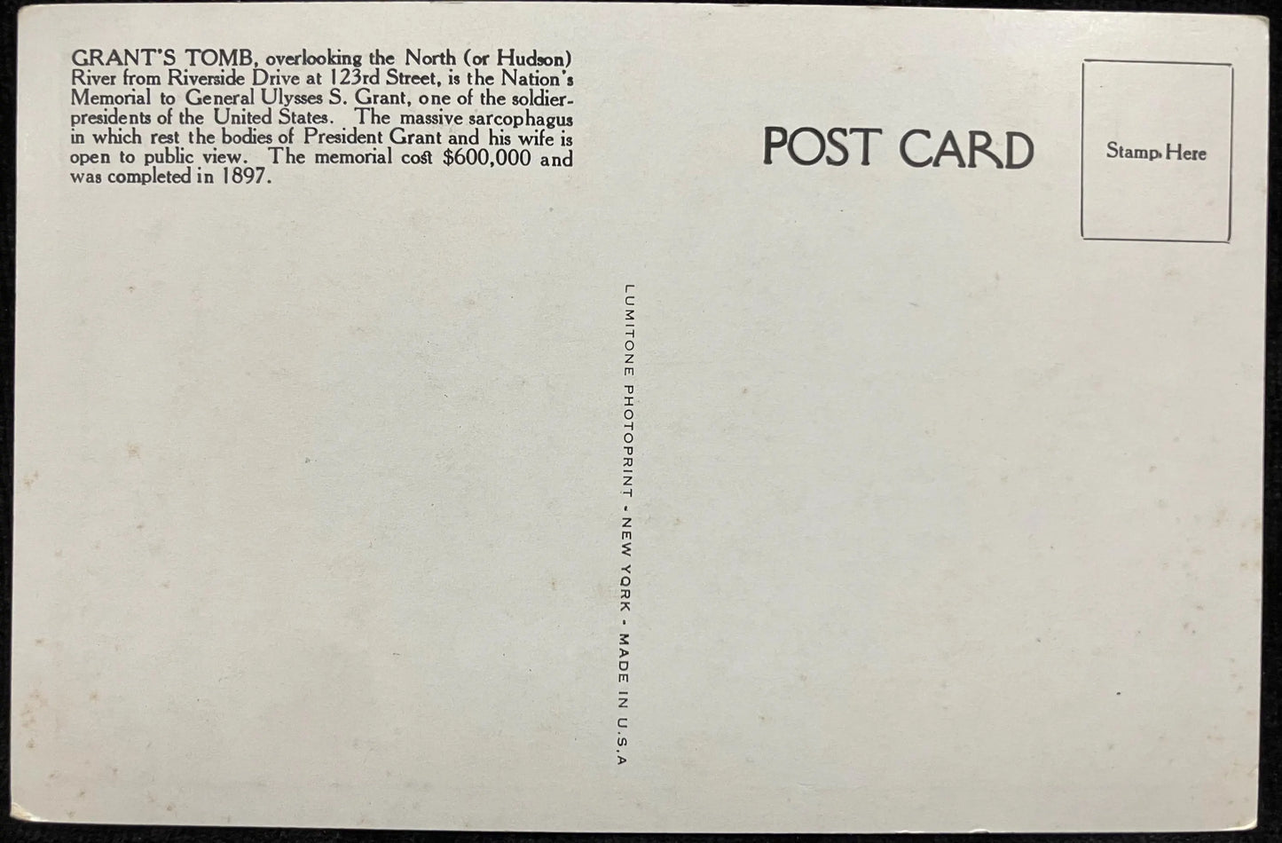 Grant’s Tomb, New York - Vintage Postcard