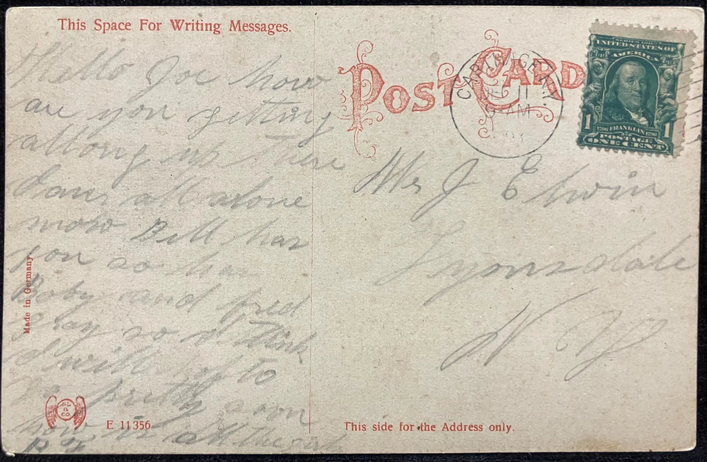 The Elmhirst, Carthage, New York - Made in Germany - Vintage Hotel Postcard