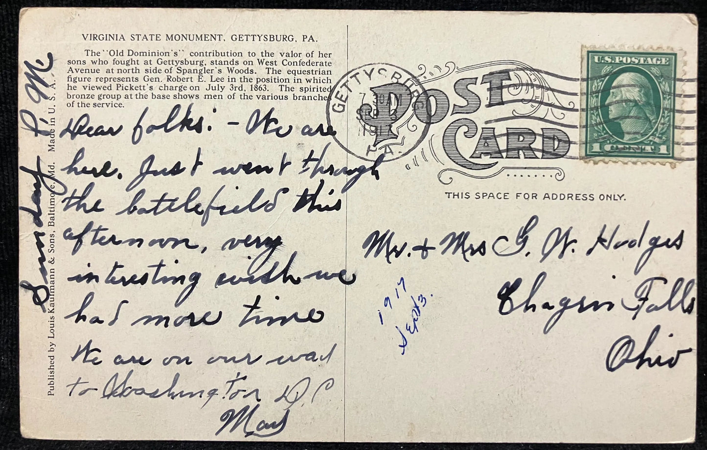 Virginia State Monument, Gettysburg, Pennsylvania - Vintage Postcard