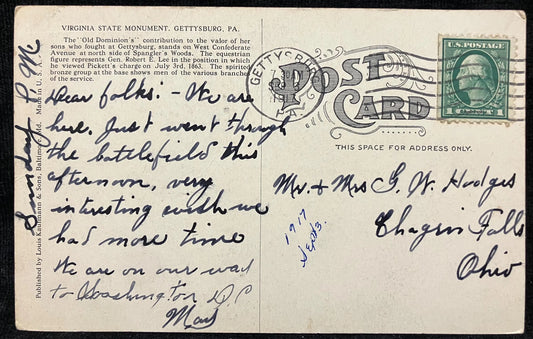 Virginia State Monument, Gettysburg, Pennsylvania - Vintage Postcard