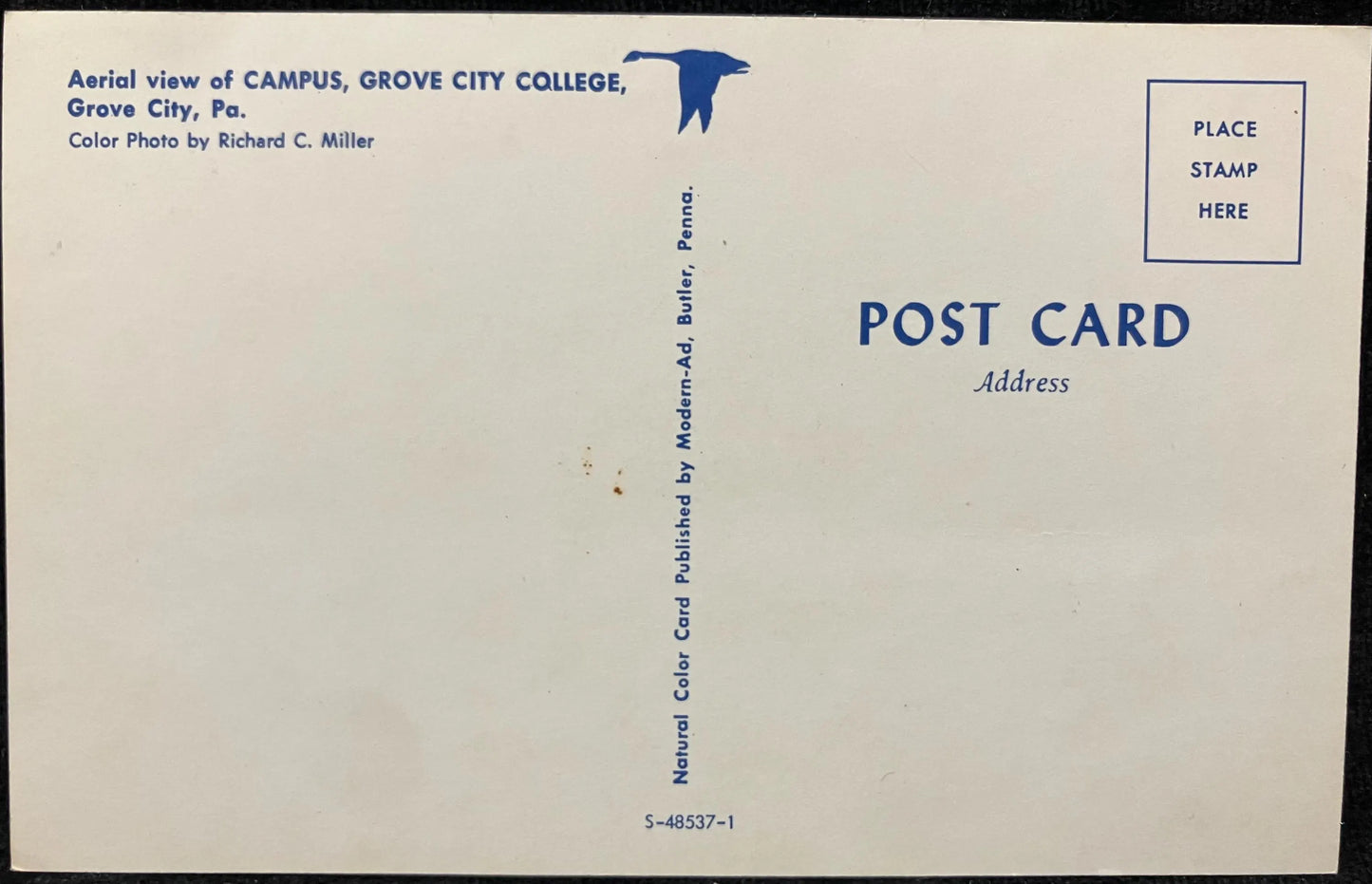 Aerial View of Campus - Grove City College - Grove City, PA - Photo: Richard C Miller - Vintage College Postcard
