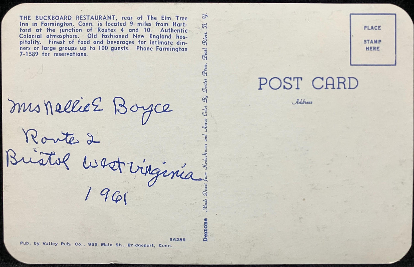 The Buckboard Restaurant - Farmington, Connecticut - 1960s Restaurant Postcard