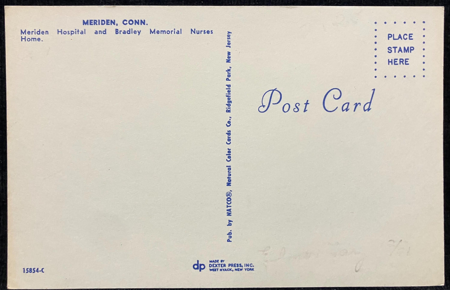 Meriden Hospital - Bradley Memorial Nurses Home - Hospital Postcard