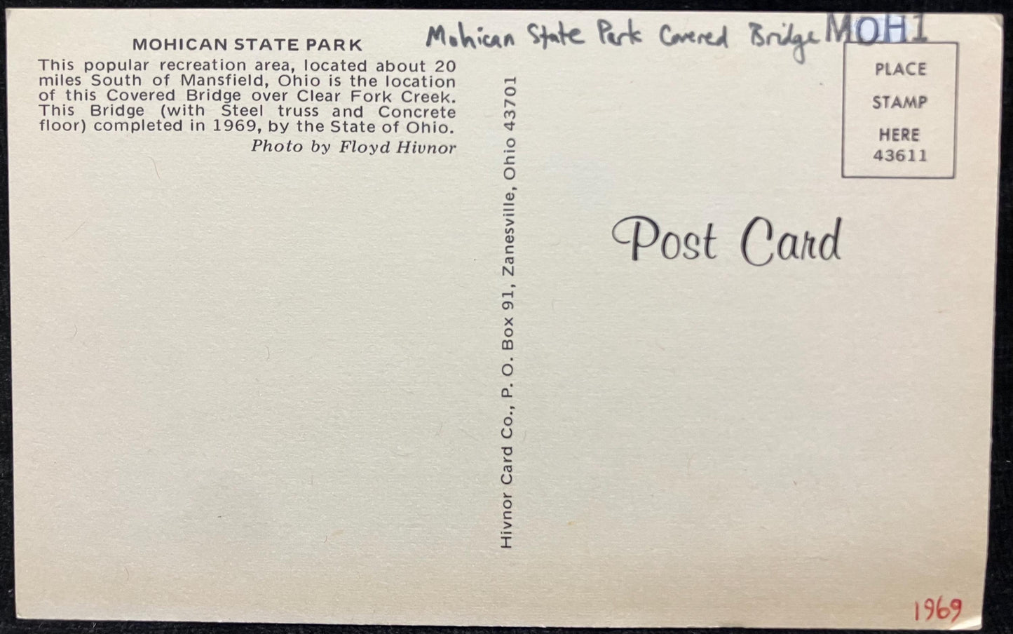 Mohican State Park - Ohio - Photo: Floyd Hivnor - Vintage Covered Bridge Postcard