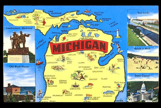 Michigan Vintage Postcard Style Digital Print Download