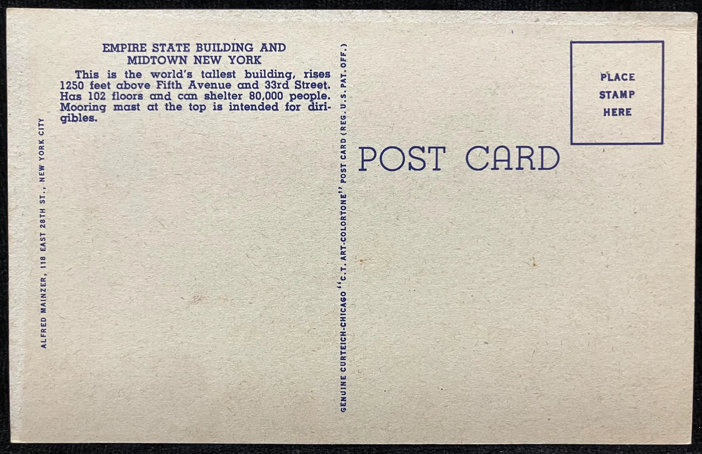 Empire State Building, New York City - Vintage Postcard