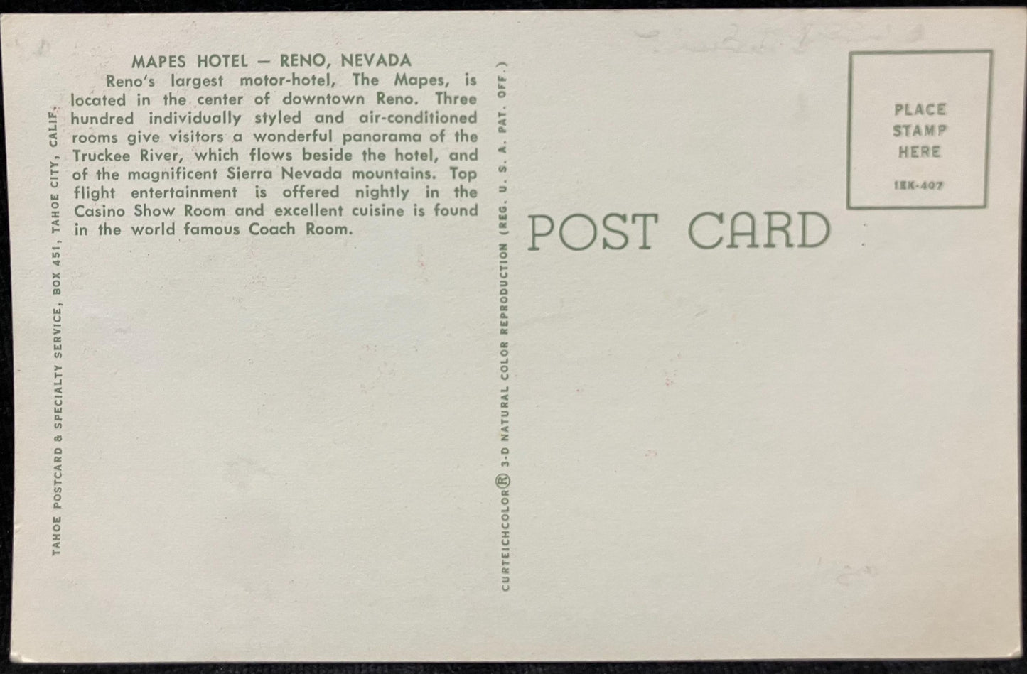 The Mapes Hotel, Reno, Nevada - Vintage Hotel Postcard