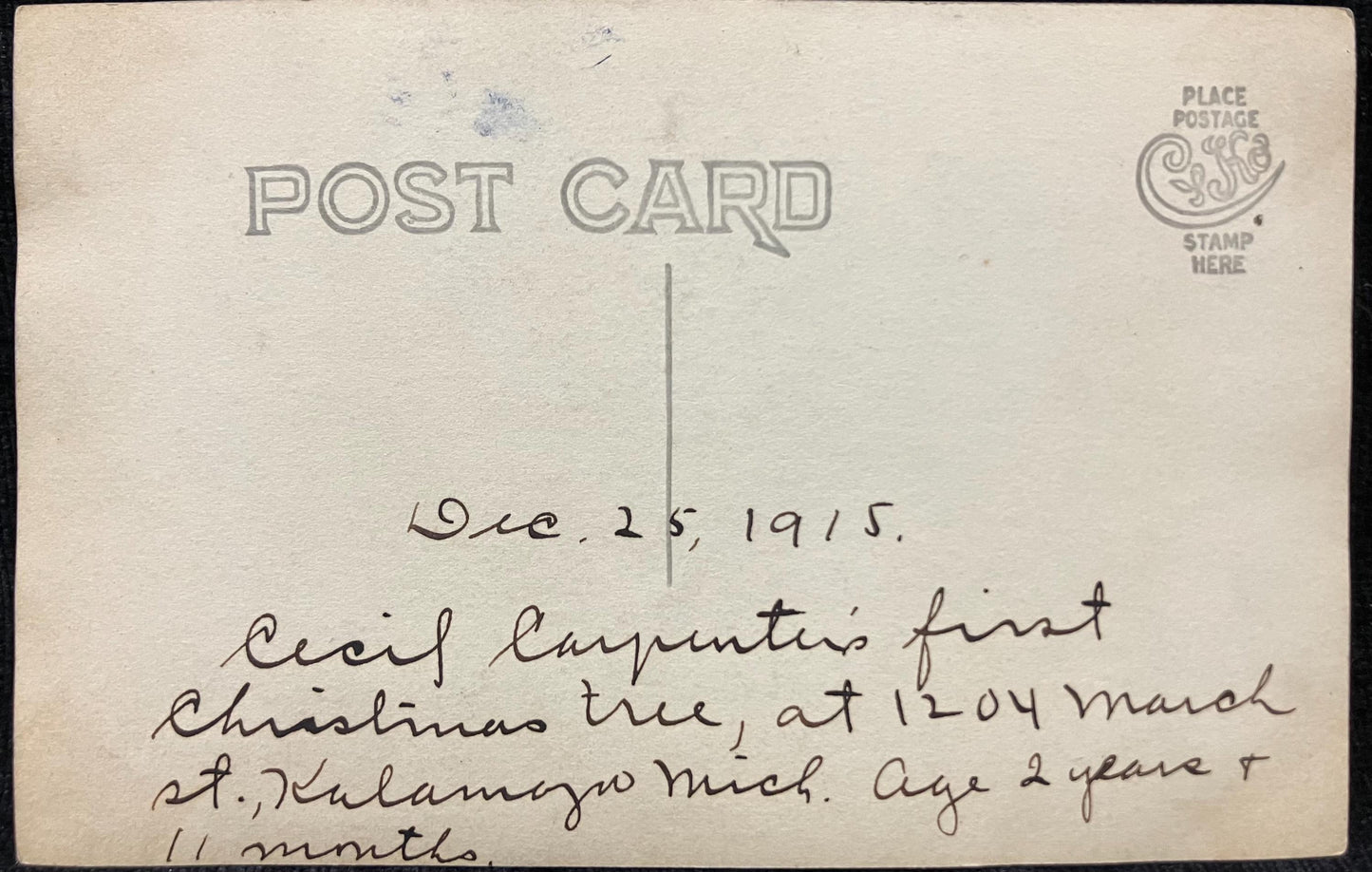 RPPC - Stockings on the Christmas Tree on Christmas Day - Real Photo Postcard