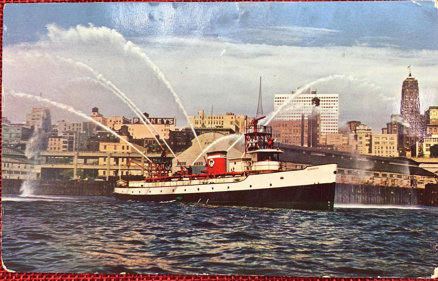 Fire Boat Demonstration on Puget Sound, Seattle, Washington WA Vintage 1960s Postcard