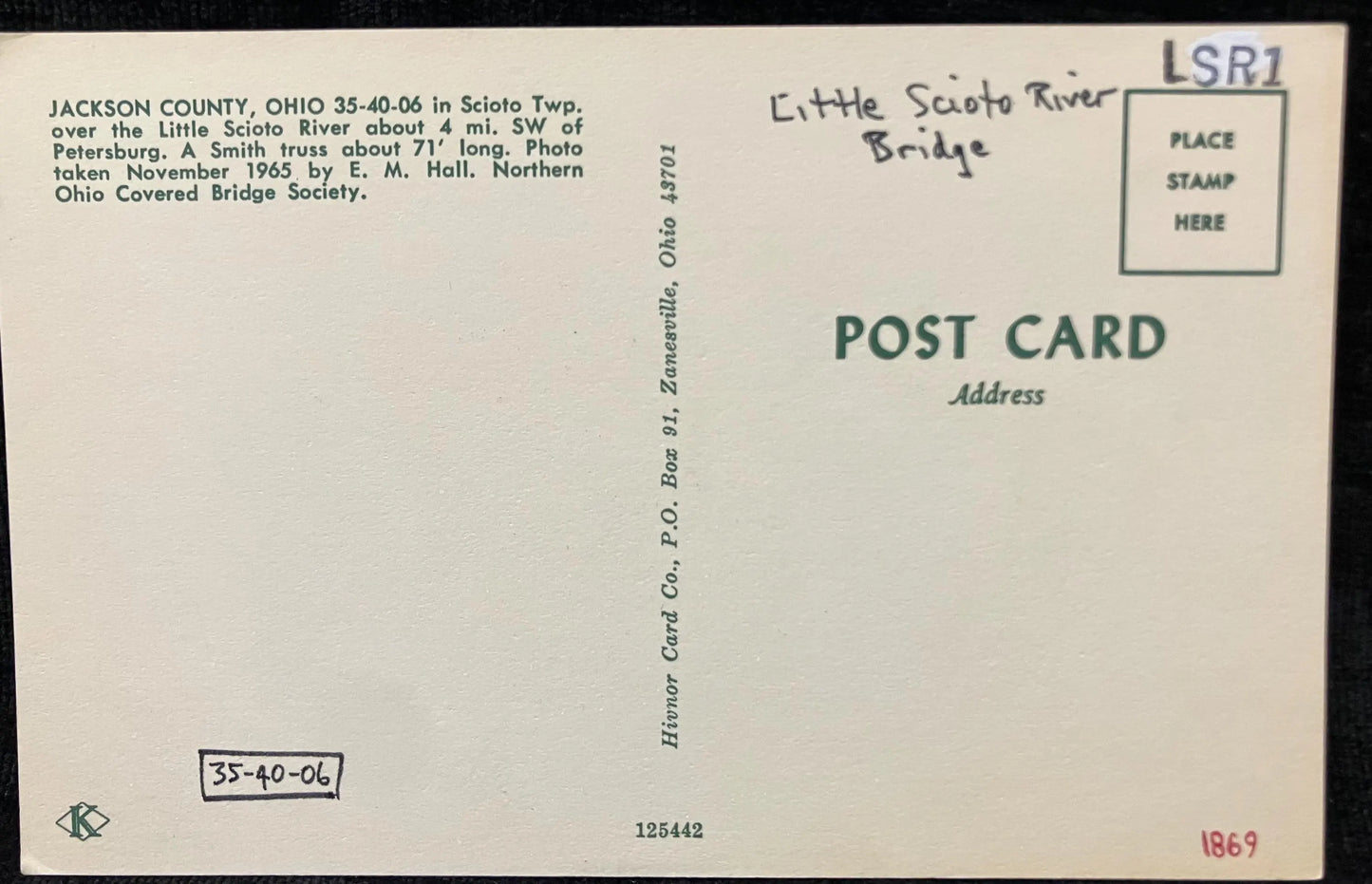 Jackson County, Ohio - Little Scioto River Bridge - Vintage Covered Bridge Postcard