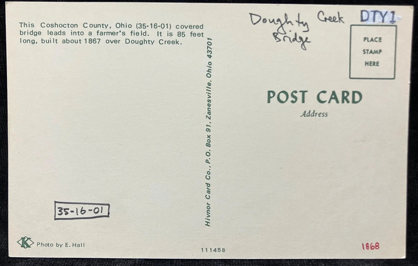 Covered Bridge in Coschocton County, Ohio - Doughty Creek Bridge - Vintage Bridge Postcard