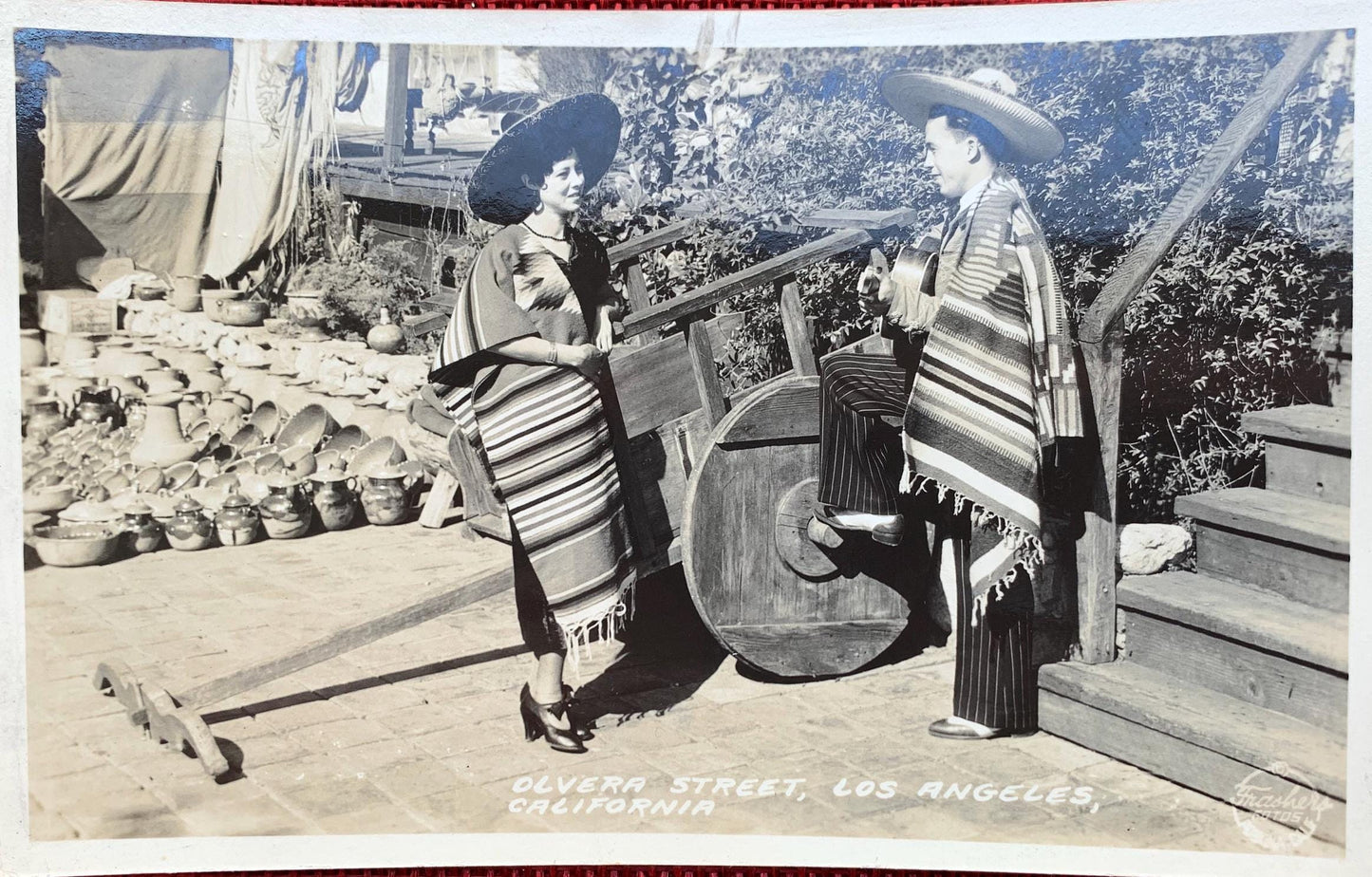 RPPC - Olvera Street, Los Angeles, California - Vintage Real Photo Postcard - Historic Mexican Area