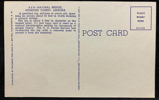Natural Bridge - Petrified Forest, Arizona - 1940s LInen Postcard