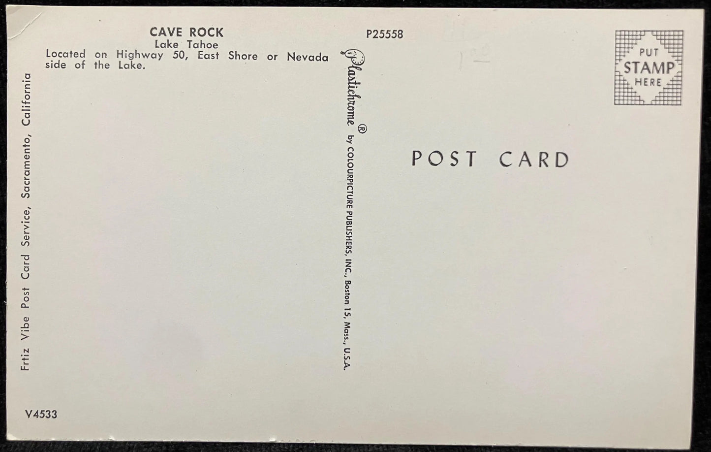Cave Rock - Nevada Side of Lake Tahoe - Vintage Lake Postcard