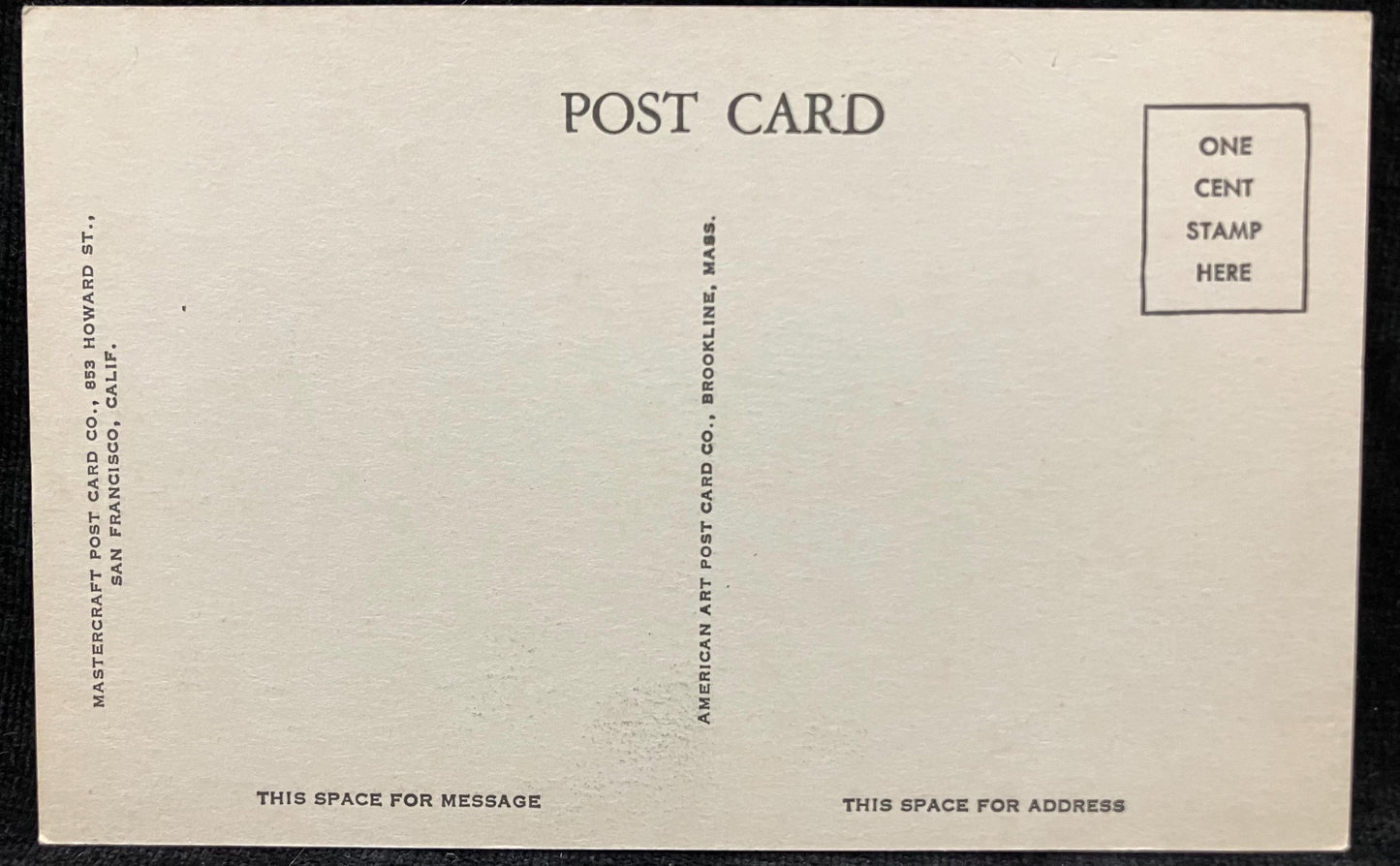 Vintage postcard with typographic design and placeholder text for message and address.