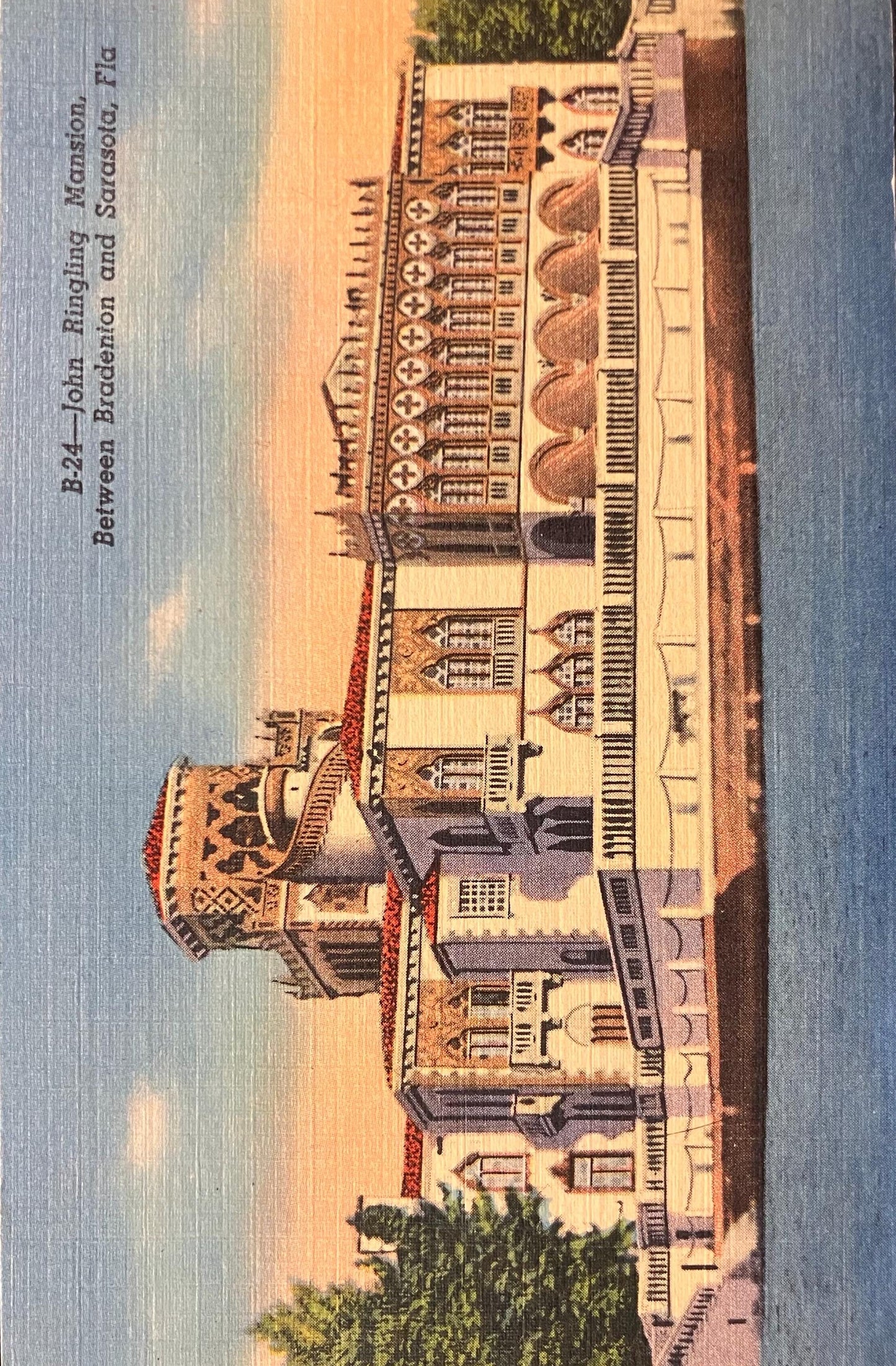 John Ringling Mansion, Between Bradenton and Sarasota, Florida - Linen Postcard