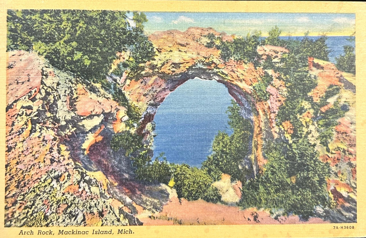 Arch Rock, Mackinac Island, Michigan - Linen Postcard